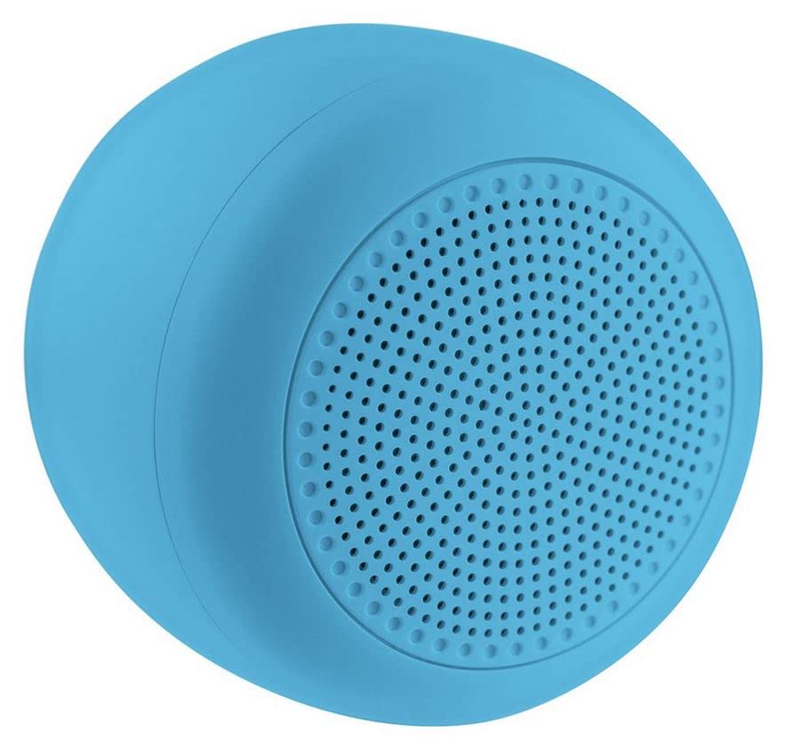 Juice Jumbo Marshmallow Portable Bluetooth Speaker, blue color, cylindrical shape with a fabric grille and control buttons on top.