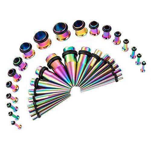 FECTAS 36er Dehnstäbe Ohr Plug Tunnel Expander Set Dehnungstab Chirurgenstahl 1.6mm-10mm Piercing Schmuck Cover