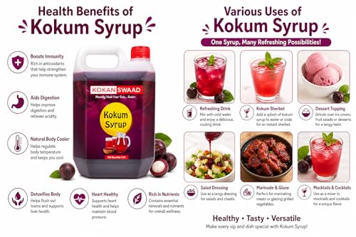 Image of KOKANSWAAD Natural Kokum Syrup 1L - Refreshing Drink | Cooling Herbal Juice with Jeera & Garcinia Indica | Immunity Booster | Natural Tangy & Healthy Beverage | Digestive, Cooling & Tasty Sharbat | No Preservatives