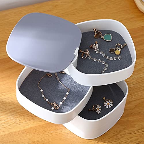 Pudełko na biżuterię Vinta – 4-warstwowy obrotowy organizer z lusterkiem, przenośne etui do przechowywania dla kobiet i dziewcząt, elegancki, klasyczny design na akcesoria i prezenty (A)