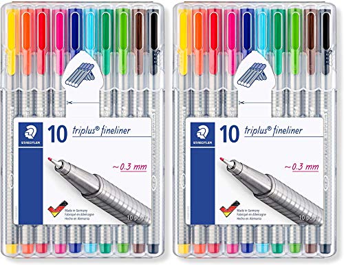 Staedtler Triplus Fineliner 0.3 mm Porous Point Pen 334 - SB10, 2 Pack of 10