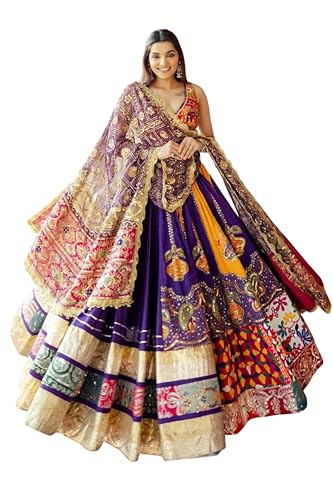 Traditional Lehenga Choli Set, Multicolor Embroidered Wedding Dress, Purple and Gold - Main Image