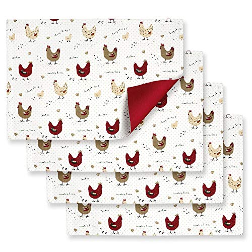 Cackleberry Home Farmhouse Chicken Placemats Cotton Fabric Reversible, 13 X 19 Inches, Set Of 4 #TOP4
