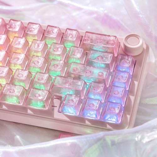 Image of dagaladoo Pink Clear keycaps,Translucent keycaps,Shine Throug Key caps | Forged Carbon Fiber keyboard keycaps,Side Print,Cherry Profile custom Keycaps for Mx Switches Mechanical Keyboard