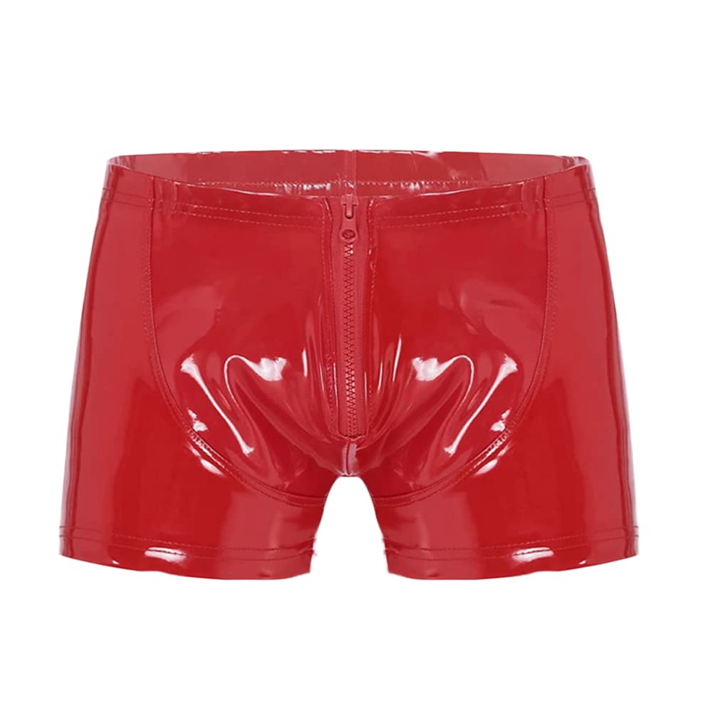 Jpxjgt Men's Red Latex Pvc Faux Leather Boxer Shorts Crotch Hot Pants (Size:m,Color:red)