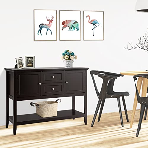 Costway Buffet Sideboard, With 2 Wood Storage Drawers & Open Shelf, Console Table For Living Room Kitchen Dining Room Furniture (Coffee) #TOP1