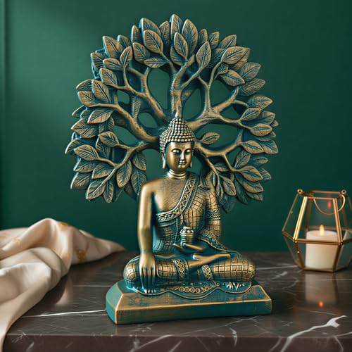 Image of Global Grabbers Buddha Statue Showpiece Idol Home Decor Decoration Items for Living Room and Gifts (Antique Golden Blue)