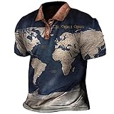 Polo con Estampado De Mapa del Mundo para Hombre, Camiseta Polo De Manga Corta Táctica para Deportes Al Aire Libre con Estampado 3D De Moda De Verano Color1 3XL