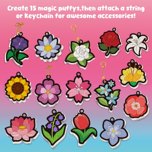 Image of MZYTOZA Magic Foam Texture Painting Kit - 3D Art Craft Aqua Magic Puffs Paint Kit, 15 Mess-Free Paint by Number Craft for Kids (Flowers)
