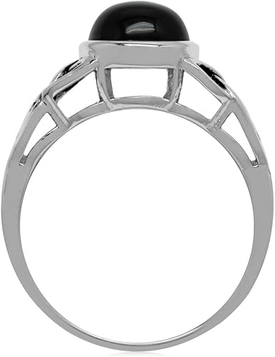 Miniatura 5 de Silvershake Anillo solitario de triquetra con nudo celta de triquetra de plata de ley 925 de 0315in forma redonda auténtica ónice negro Plata de ley