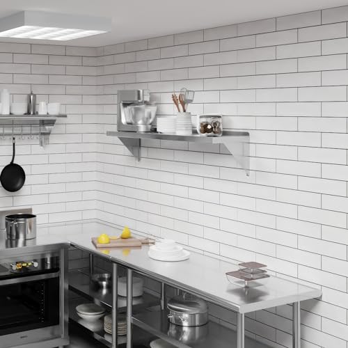 Image of AmGood 12 inch x 48 inch Stainless Steel Wall Shelf | Appliance & Equipment Metal Shelving | Kitchen, Restaurant, Garage, Laundry, Utility Room | Heavy Duty | Squared Edge | NSF Certified