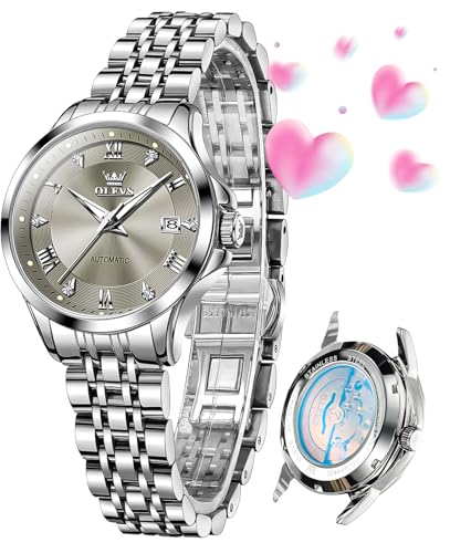 OLEVS Womens Automatic Watch Diamond Luxury Date Ladies Dress Classic Self Winding Wrist Watches Luminous Waterproof