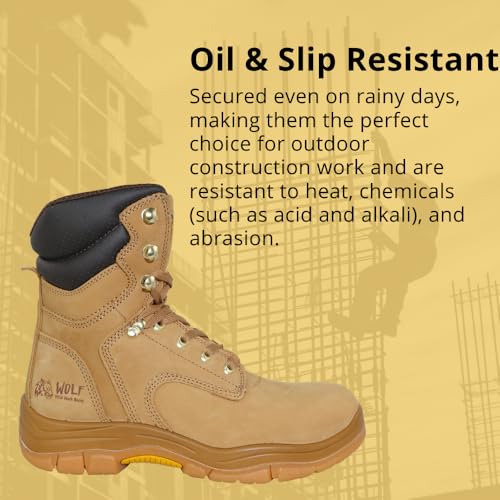 WOLF Work Boot | 100% Genuine Upper Leather | Oil Resistant | Electrical Hazards | Non-Slip Rubber Sole | Padded Collar | Construction | Industrial PPE4