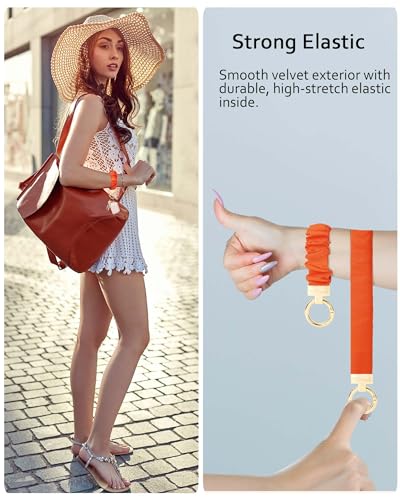 Image of WEESMILE Scrunchie Keychain Wristlet for Car Key Chain with D Key Ring