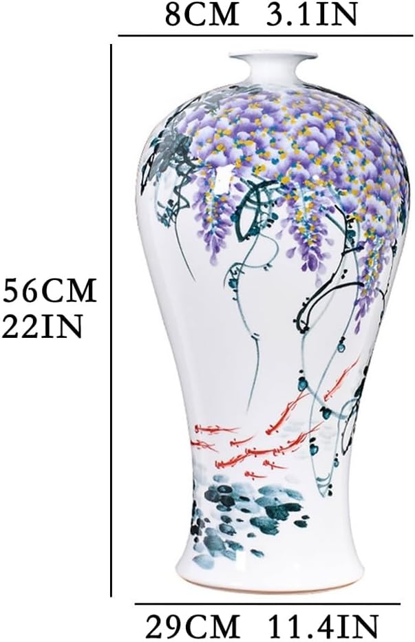 Vase Chinese-Style Ceramic Vase Hand-Painted Ziqi Donglai Home Living Room TV Cabinet Bogu Rack Decoration Suitable for Dining and Living Room Home decoratio