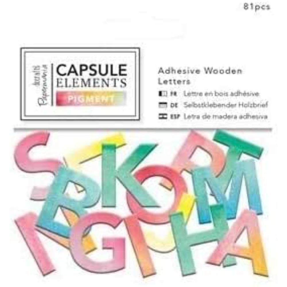 Papermania Capsule Elements Adhesive Wooden Alphabet Letters - 81 Pieces