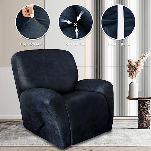Image of ANARACHON Leather Like Recliner Chair Covers Heavy Duty, 4 Pieces Recliner Cover for Recliner Chair, Leather Cover for Recliner slipcovers Washable for Pets (Navy)