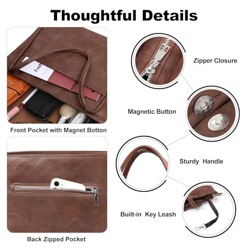 Image of Large Tote Bag for Women Work with Zipper 16L Vegan Leather Ladies Travel Purses and Handbags