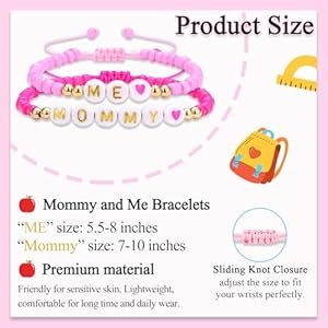 MOMMY ME Back to SchoolFirst Day of School Bracelet Gifts First Day of Kindergarten Preschool FirstSecond Grade Bracelet Gifts Set of 2 Pink Small Beads Bracelet for Girls