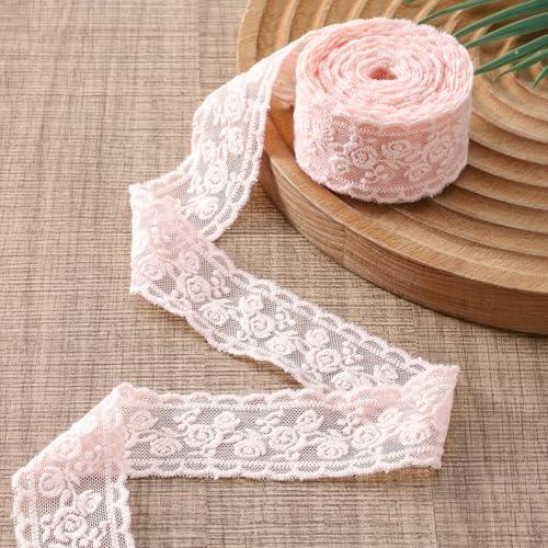 5 Yards Pink Lace Ribbon Trim Delicate Vintage Lace Trim Ribbon Pink for Sewing DIY Crafts Wedding Decoration