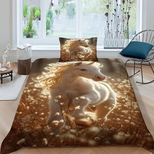 Housse de couette cheval ailé 135x200cm lit simple microfibre