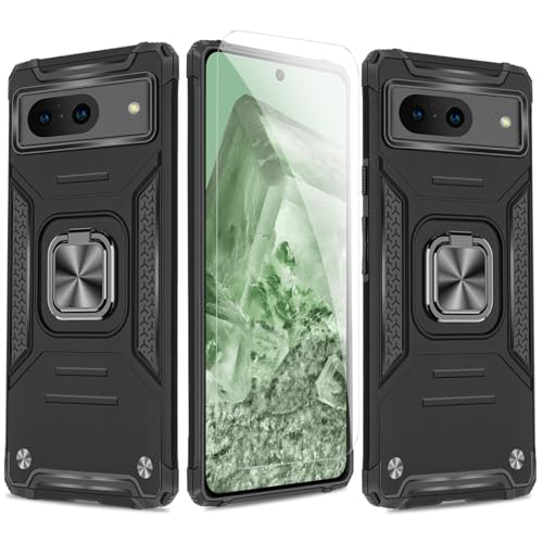 JSCOMYAP Google Pixel 8a ケース用 + ?化ガラス フィルム リング スタンド機能 付き 携帯ケース 耐衝撃 横置き機能 Case Cover ぐー来るぴくせる8a グーグルgoole8a グーグル ピクセル8a ケース 背面 カバ