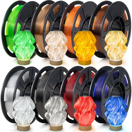 IEMAI Transparent PETG Filament 1.75 mm, 8 Rolls 0.25 kg, Transparent/Red/Orange/Blue/Fluorescent Green/Grey/Amber/Champ