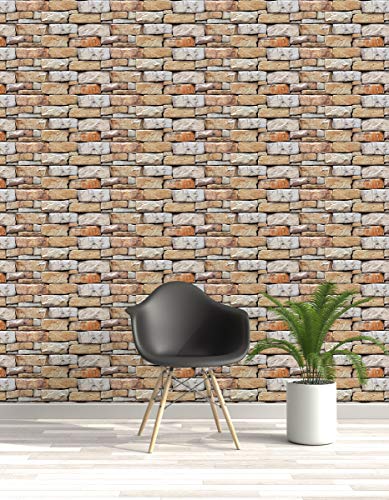 Image of DWELLSINDIA 3D Bricks Self Adhesive Wallpaper, Waterproof, Scratch Resistant, Laminated (41cm x 244cm, Multicolour)