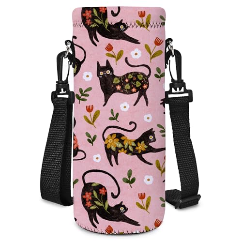 RICHEN Neoprene Water Bottle Carrier Bag with Adjustable Shoulder Strap,Insulated Water Bottle Cover for 500ml/16oz Stainless Steel/Glass/Plastic Bottles Bottles (BC-51,500ML)