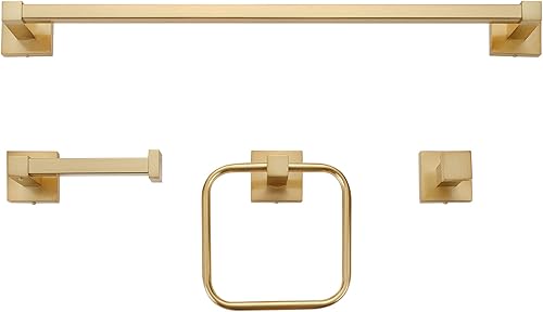 Globe Electric 65562 Kit de accesorios de baño de 4 piezas, latón mate, toallero, anillo de toalla, gancho para bata, soporte para papel higiénico,