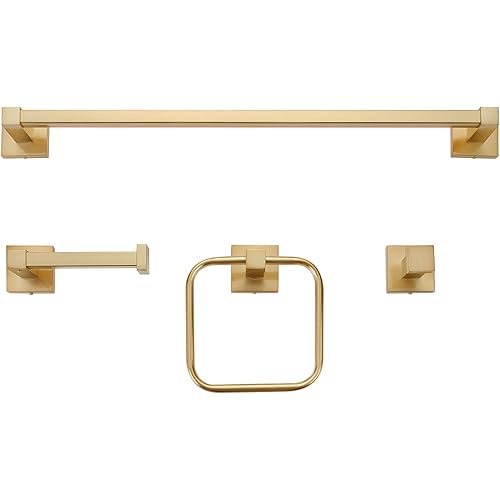 Globe Electric 65562 4-Piece Bath Hardware Accessory Kit, Matte Brass, Towel Bar, Towel Ring, Robe Hook, Toilet Paper Holder, Beauty Room Accessories, Home Improvement, Industrial Bathroom Décor