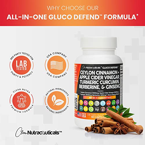 Ceylon Cinnamon 3000Mg Turmeric 3000Mg Apple Cider Vinegar 3000Mg Ginseng 2000Mg Berberine 1200Mg Plus Bitter Melon Gymnema Milk Thistle Fenugreek Aloe Vera - Made In Usa 60 Caps #TOP4