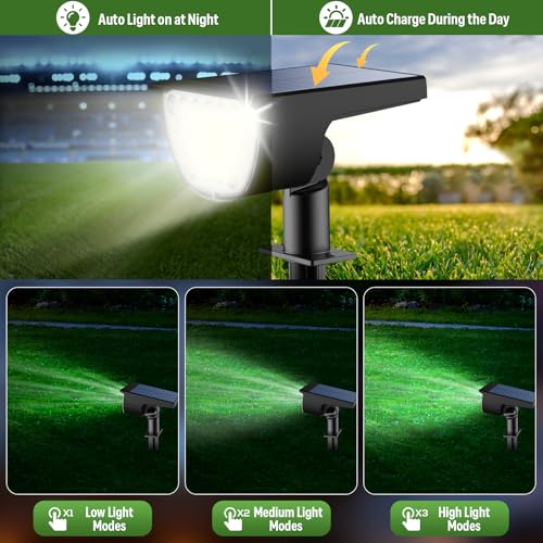 GKGG Solar Lights Outdoor Waterproof IP65, Solar Powered 76 LED 3 Lighting Modes Solar Spot Lights Outdoor for Yard Garden Landscape Pathway (White, 6 Pack) - image 6