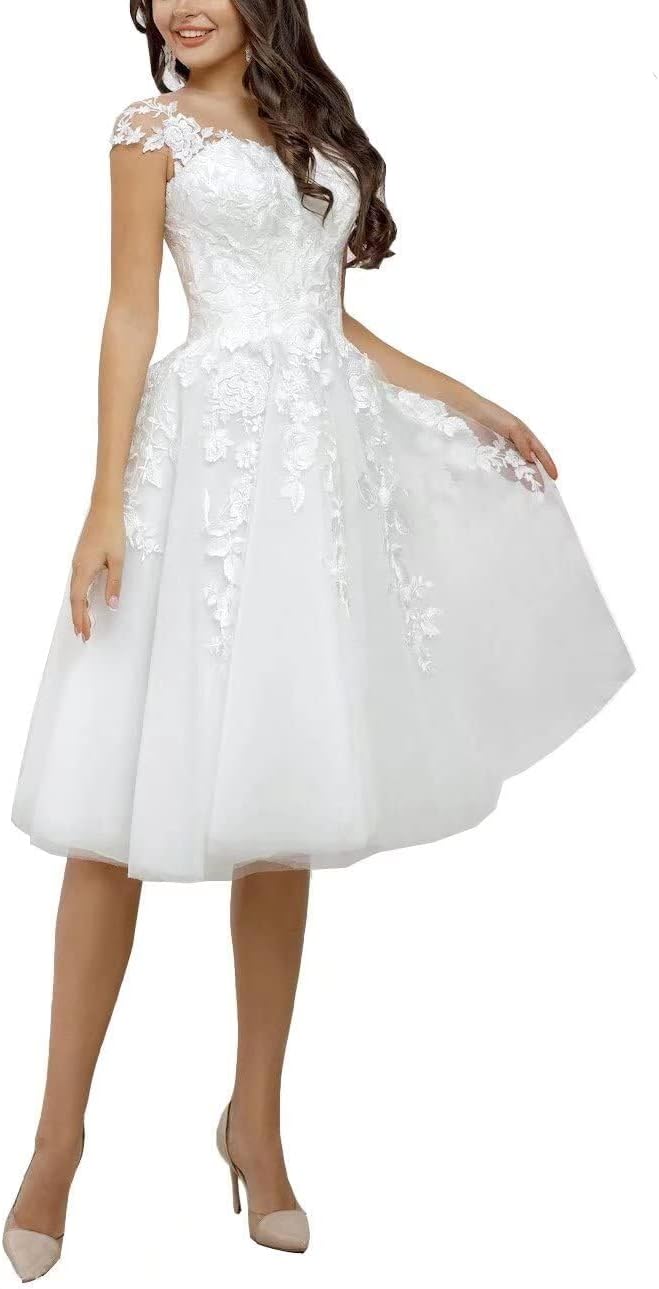 Women's Short Lace Beah Wedding Dresses for Bride A Line V Neck Boho Bridal Gowns with Sleeve LAW300