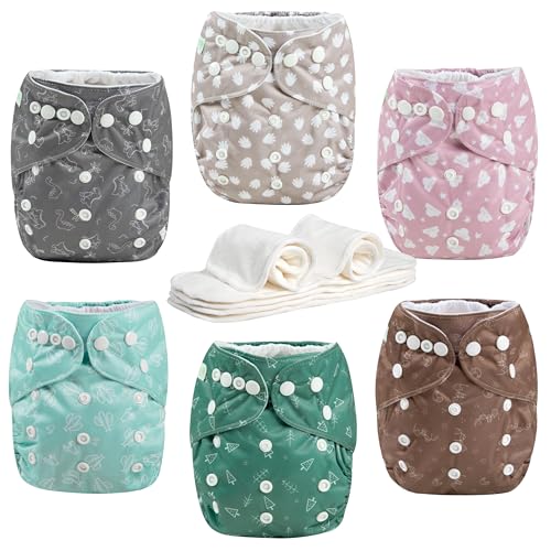 Image of Wegreeco Cloth Diapers 6 Pack with Inserts & Wet Bag, Washable Reusable Diapers for Babies, One Size Adjustable (Palm)