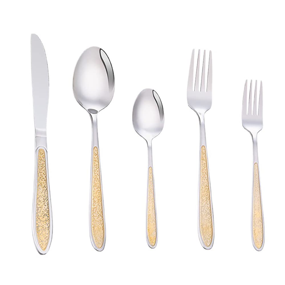 Juego de 30 piezas con estampado en relieve Juego de cubiertos de cocina vajilla de acero inoxidable cuchillo y tenedor cuchara comercial bistec café occidental vajilla (dorado)