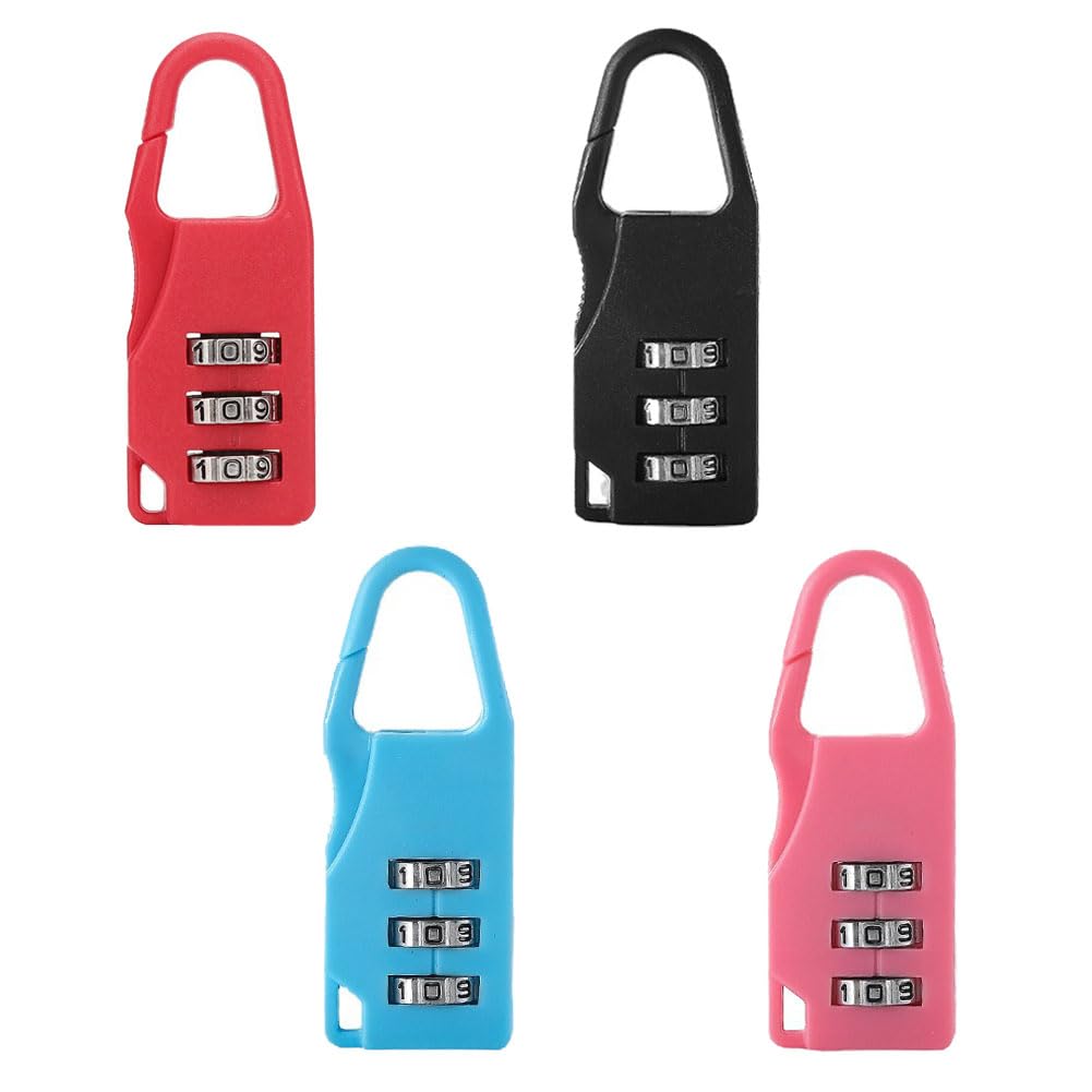 Mini Combo Locks, 3-Digit Combination Lock, Black, Resettable Luggage Locks, for Backpack, Travel Suitcase, Bag, Lockers. (4Pack)