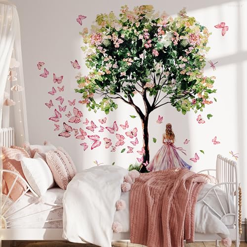 Vinilo Decorativo Fairy Garden Mariposa Rosa y Árbol Grande miniatura 3