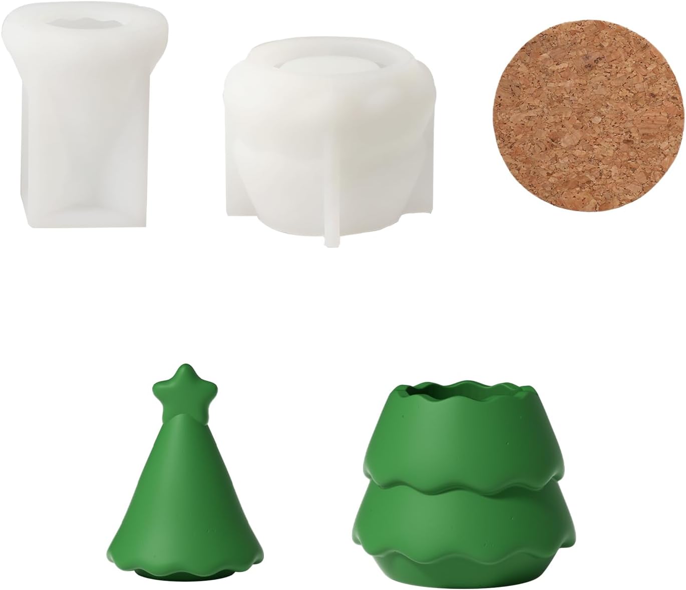 BOOWAN NICOLE Christmas Candle Molds with Starry Sky Tree Design, Green Silicone Cylinder Molds for Candle Making, Concrete Casting, Includes Lid