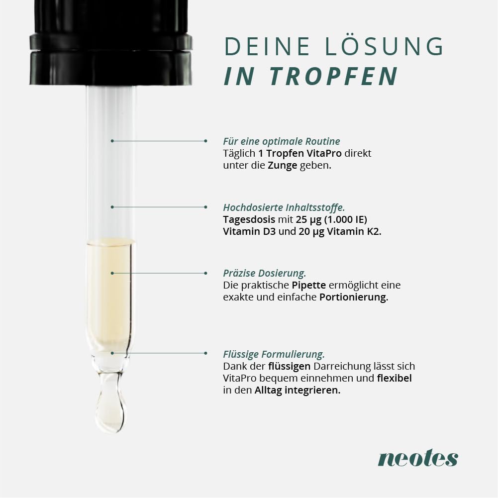 Vitamin D3/K2 MK-7 Öl – Hochdosiert 1.000 IE D3 + 20µg K2 MK-7 pro Tropfen - 3 x 1700 Tropfen / 50ml – Premium MCT Kokosöl – Vitapro Für Knochen, Immunsystem & Zellen - Vegetarisch