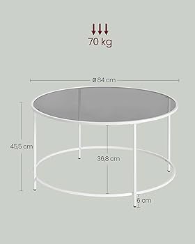 VASAGLE Mesa de Centro Redonda, Mesa de Cristal con Marco de Acero, Mesa de  Salón, Mesa de Café, Blanco Perla y Gris Pizarra LGT021W01 : Amazon.es:  Hogar y cocina