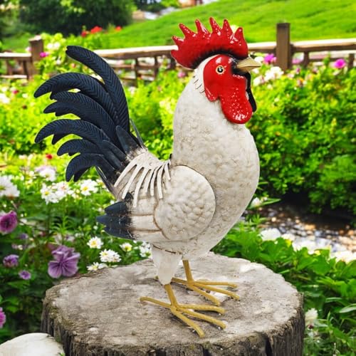 Epsom Door Handle Large Metal White Cockerel (44cm x 16cm x 36cm) – Handcrafted Rustic Rooster Garden Ornament – Weather-Resistant Metal Farmyard Statue for Outdoor, Lawn, Patio & Home Décor