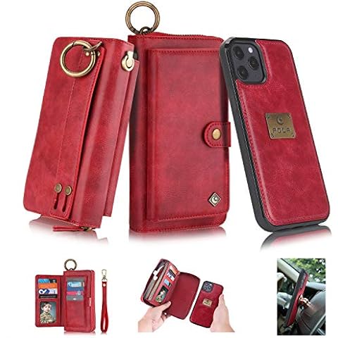 WintMing Compatible with iPhone 12 Pro 6.1" Wallet Case with Card Holder Flip Leather Case Magnetic Detchable Stand Feature Multi-Function Protective Cover (Red, 12(6.1")/12 Pro(6.1")) Cover