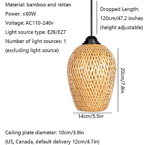 Lampe en osier naturel compatible douille E27 pour suspension durable
