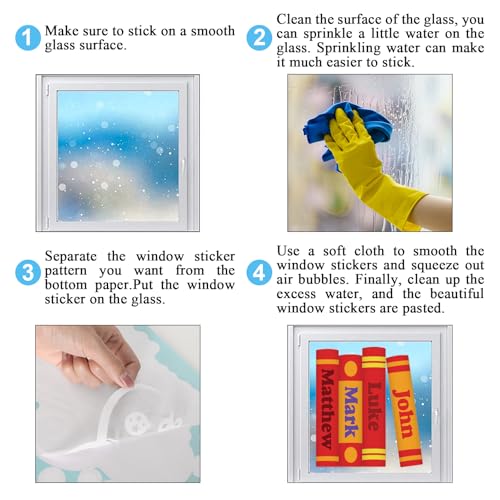 Image of Whaline 9 Sheet Books of the Bible Window Clings Back to School Jesus Faith Book Reusable Window Decals for Classroom Church Sunday School Christian Home Decor
