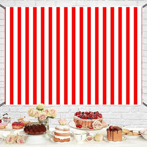 Fondo rayado rojo y blanco 210x150 cm para fotografía miniatura 5