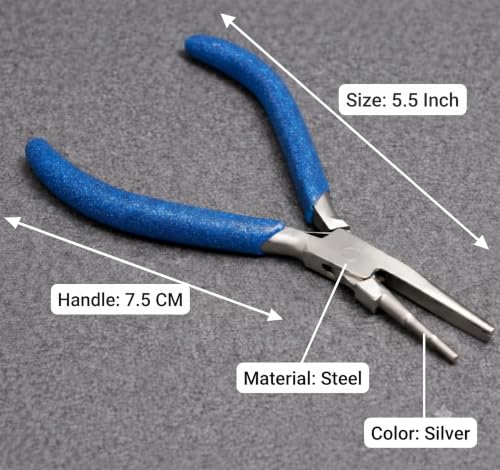 Image of Beadsnfashion 3 Step Wire Looping Pliers (5.5 Inch) - Professional Stainless Steel Jewellery Making Tool with 7.5 cm Blue Grips Handle for Wire Looping, Shaping Bails & Clasps and Detailed Craft Work