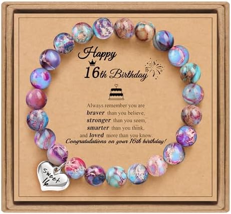 Birthday Gifts for Women 5-25 Teen Girl 50th Birthday Gifts for Her Love Heart Bracelet Jasper Stone Mothers Day Gift Christmas Jewelry for Daughter Granddaughter