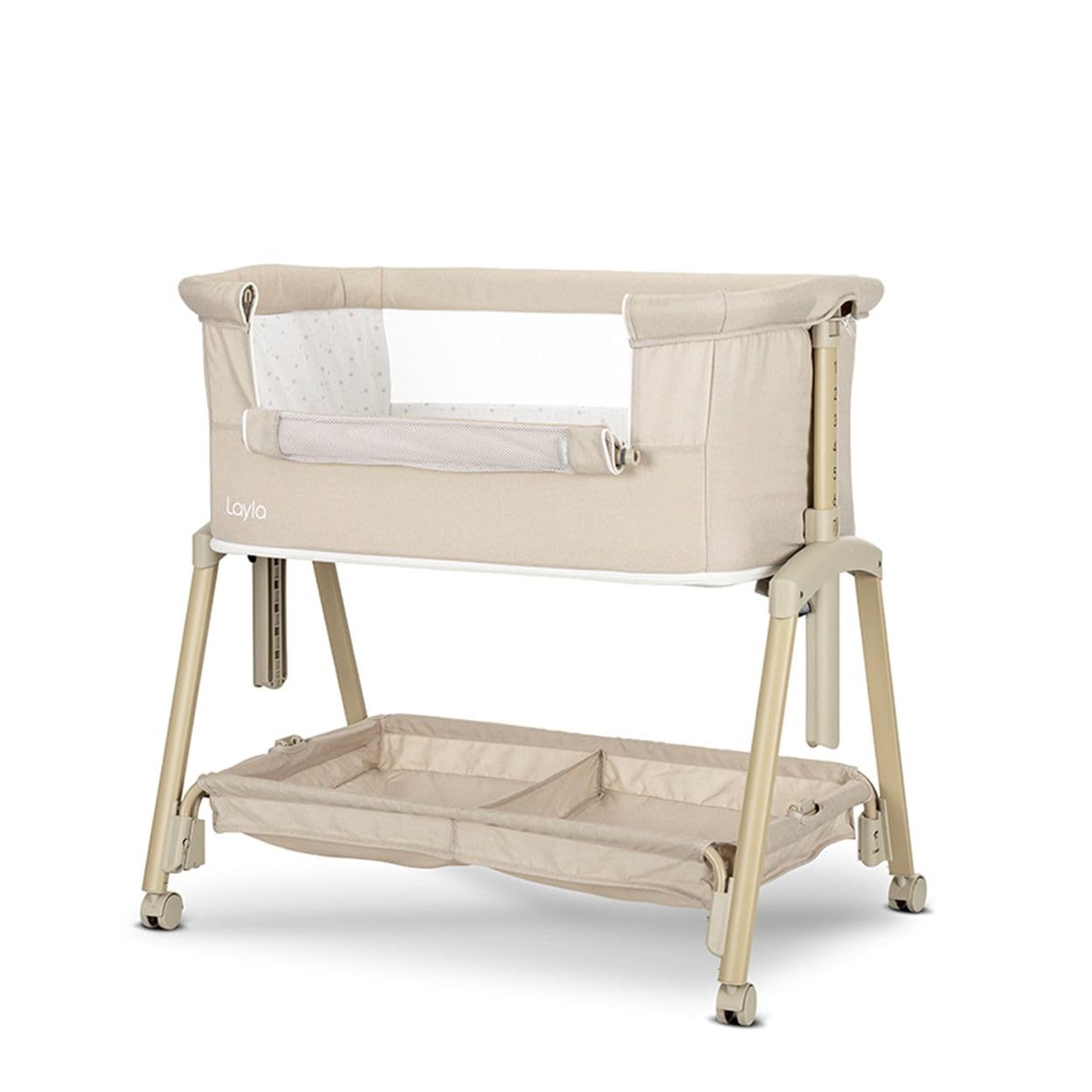 Lorelli Beistellbett Layla 2 in 1 Moskitonetz, Matratze, faltbar, Räder, Korb