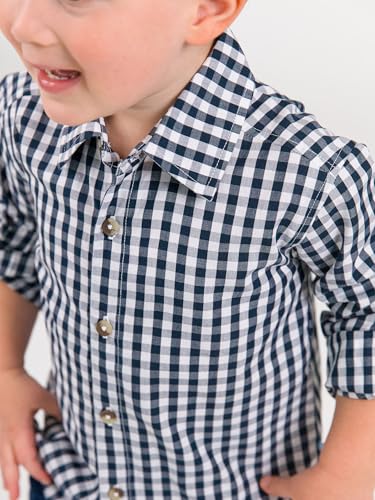 Image of RUGGEDBUTTS Boys Solid Cotton Long Sleeve Button Down Shirt with Button Tabs